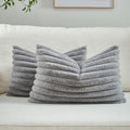 FUTEI Grey Striped Decorative Throw Pillow Covers 12x20 Inch Set of 2,Rectangle Winter Decorations Couch Lumbar Pillowcase,Soft Cozy Faux Rabbit Fur & Velvet Back,Modern Home Decor for Bed