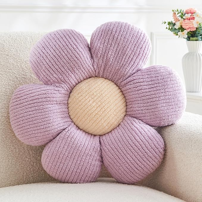 Flower Throw Pillow,Lavender Flower Shaped Pillow Decorative Throw Pillows for Sofa, Couch,Bed,15.7'' Soft Daisy Pillow Floor Seating Cushion for Home Decor
