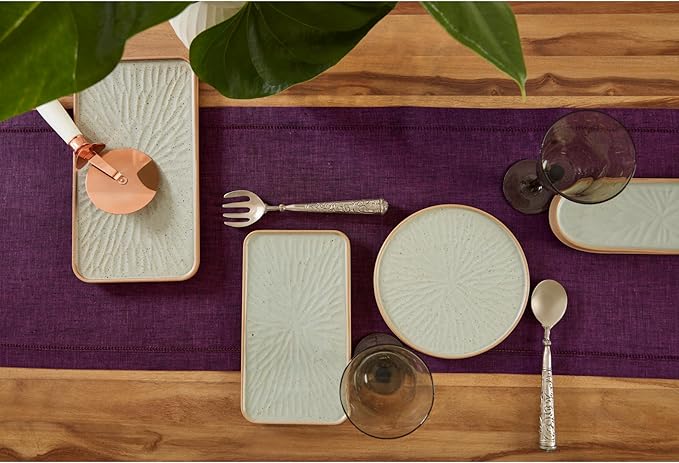 Solino Home Linen Table Runner 90 Inches Long - Milan Hemstitch 100% Pure Linen Grape Dining Table Runner 14 x 90 Inch for Fall, Autumn, Halloween, Thanksgiving, Christmas