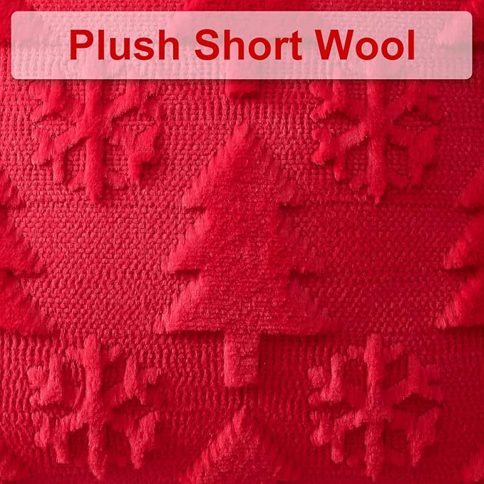 OTOSTAR Set of 2 Xmas Soft Plush Short Wool Velvet Decorative Throw Pillow Covers Square Luxury Style Cushion Case Pillow Shell for Sofa Bedroom Tree and Snowflake Red, 20x20 Inch