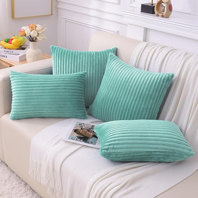 Simmore Decorative Fall Throw Pillow Covers 18x18 Set of 2, Soft Plush Flannel Double-Sided Fluffy Couch Pillow Covers for Sofa Living Room, Aqua Haze