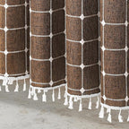 MitoVilla 72 x 84 Brown Boho Extra Long Shower Curtain, Farmhouse 84 inch XL Polyester Linen Texture Tassel Fabric Shower Curtain Set with Hooks for Cottagecore Country Bathroom Decor