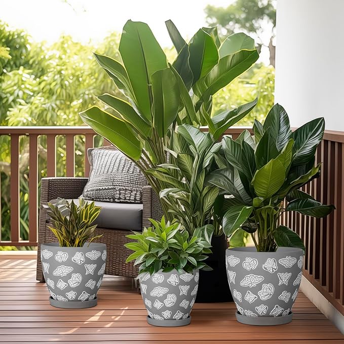 Pots for Plants 10 Inch - Ceramic Planter Indoor Plant Pots for Plants Large Flower Pot with Drainage Hole and Saucer for Outdoor Plants Home Garden Gray