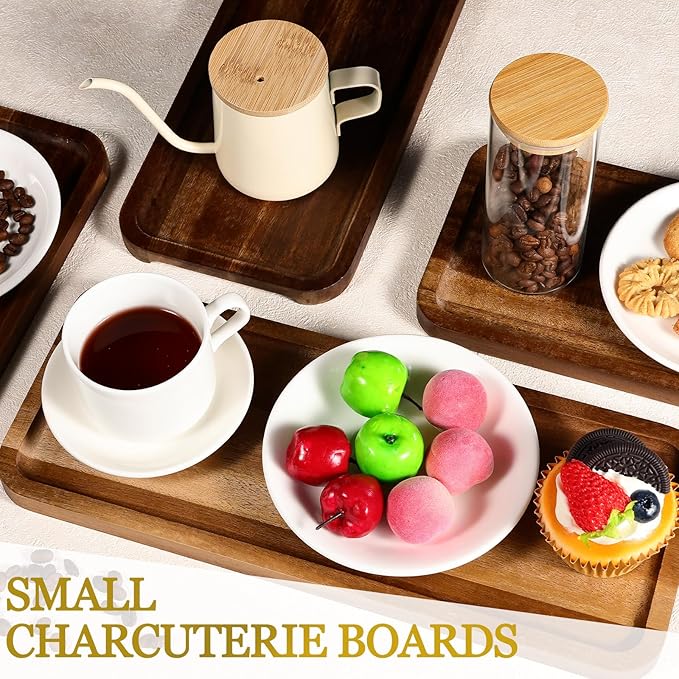 Small Charcuterie Boards Rectangular Long Wooden Platters Acacia Wood Serving Tray 2 Pcs Wooden Tray Kitchen Charcuterie Platter for Food Cookie Dessert Fruit Snack, 14" x 5.5" x 0.6"