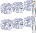 6 Pack 60LED Battery Operated Fairy Lights with Remote, 8 Modes LED String Lights with Timer, Dimmable, Memory Function, Waterproof Twinkle Fairy Lights for Outdoor Indoor Christmas Decor(Cool White)