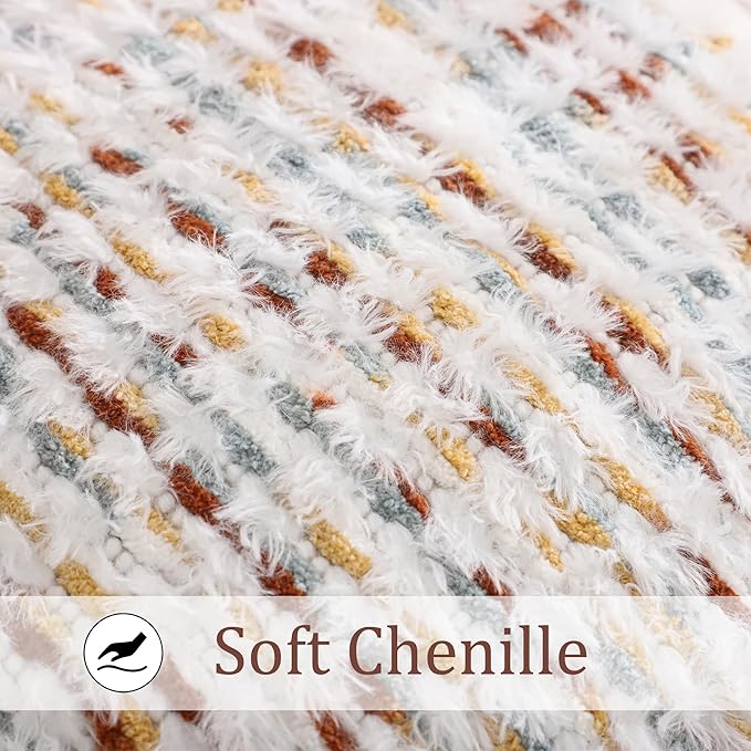 LUOYEHK Boho Throw Pillow Covers 20x20 Inch Set of 2 Chenille Tufted Pillowcase Farmhouse Neutral Cushion Covers for Couch Sofa Bed Living Room, Orange White