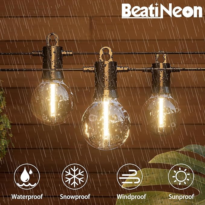 Outdoor String Lights 50ft,Led Patio Globe Lights with 27pcs Plastic Bulbs,Waterproof,Shatterproof,G40 Outdoor String Lights,34 Connectable Hanging for Backyard, Bistro, Porch, Deck, Balcony,Tent