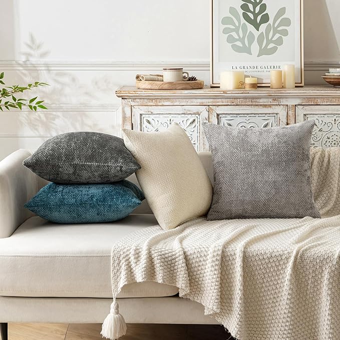 MIULEE Pack of 2 Couch Throw Pillow Covers 20x20 Inch Coastal Teal Modern Boho Accent Decorative Pillow Covers Soft Chenille Farmhouse Cushion Covers for Home Decor Bed Sofa Living Room