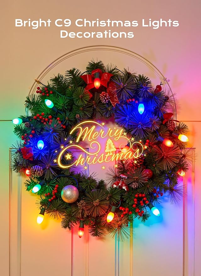 Brightown C9 LED Christmas Lights Outdoor, 150 FT 150 Multi-Colored Connectable C9 String Lights for Christmas Tree Patio Roofline Garden Backyard Holiday Party Indoor Outdoor Decoration, Green Wire