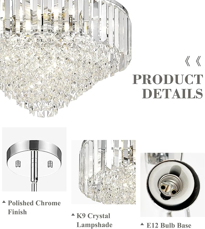 20'' Modern Chandelier,7-Tier Crystal Chandeliers, Pendant Lights Kitchen Island for Dining Room Living Room Bedroom Entryway, CC4215-7W-PC