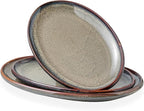 Ceramic Large Serving Platters- Set of 3 Oval Platters for Entertaining. Modern Kitchen Dishes for Dinner, Fruit, Salad, Turkey, etc. Oven, Dishwasher Safe, 15.75" / 13.75" /12",Caramel Brown