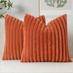 MIULEE Fall Faux Fur Decorative Throw Pillow Covers 16x16 Inch Set of 2, Retro Vintage Boho Home Decor Soft Plush Couch Pillows Cozy Fluffy Cushion Covers for Sofa Bed Burnt Orange
