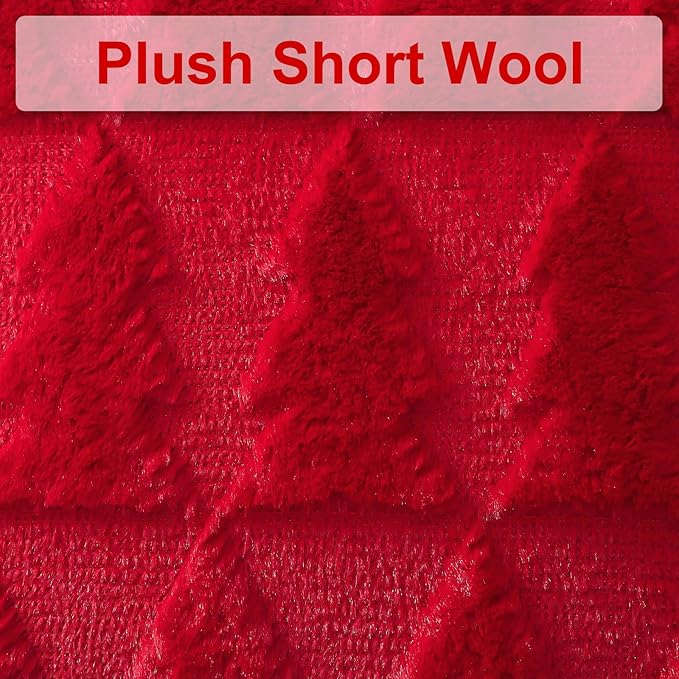 OTOSTAR Set of 2 Xmas Soft Plush Short Wool Velvet Decorative Throw Pillow Covers Square Luxury Style Cushion Case Pillow Shell for Sofa Bedroom Christmas Tree Red, 28x28 Inch