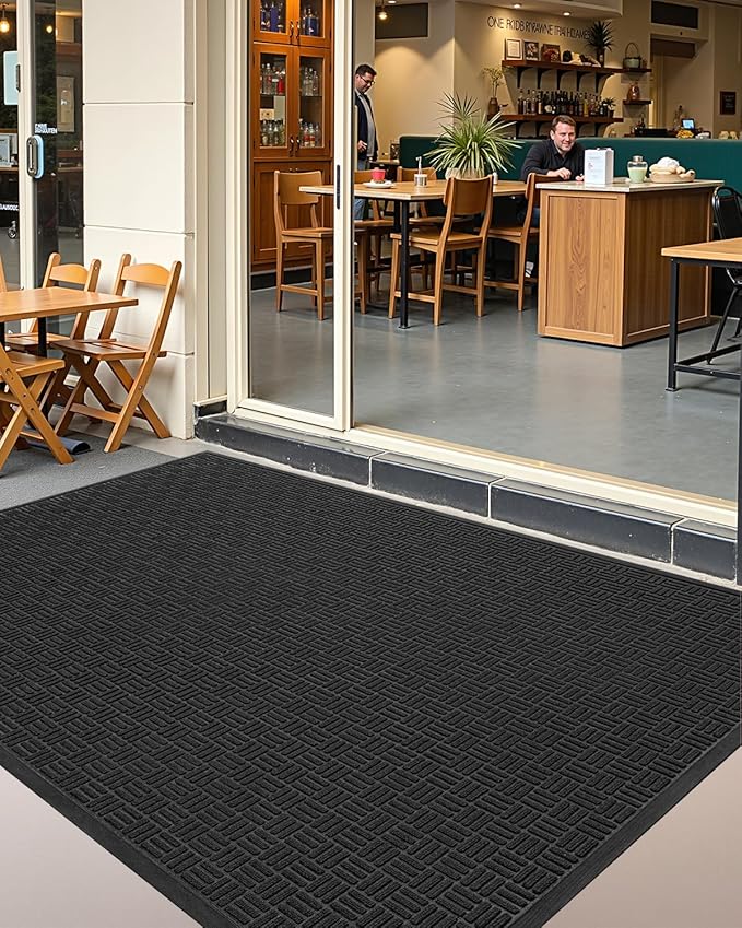 Color&Geometry Front Door Mat Outside Entrance, Heavy Duty Non Slip Low Profile Doormat for Entryway, Trap Dirt and Moisture Welcome Mats All-Weather, Easy Clean, Patio, Garage, 24"x48" Black