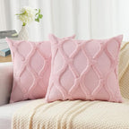 decorUhome Throw Pillow Covers 16x16 Inch Set of 2, Soft Plush Faux Fur Wool Light Pink Couch Pillow Covers, Decorative Neutral Pillow Cases for Bed Sofa Living Room Home Decor
