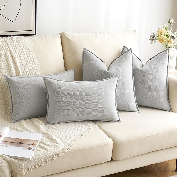 MIULEE Pack of 2 Light Grey Decorative Pillow Covers 26x26 Inch Soft Chenille Luxurious Couch Throw Pillows Farmhouse Cushion Covers Euro Shams with Elegant Design for Sofa Bed Living Room Home Decor
