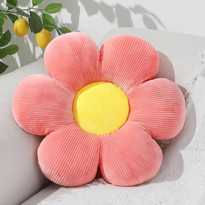 Six Petal Flower Pillow,Soft Daisy Shaped Throw Pillows Cushion Seating for Home Decorative Cute Daisy Throw Pillow for Bed Sofa Couch (Dark Pink,15.7'')
