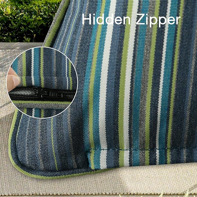 Sunbrella Decorative Outdoor Water Repellent Throw Pillows with Inserts, Set of 4, 18" x18" Pillows for Patio, Backyard, Bed, Couch, and Patio Furniture, Beach Stripe Lagoon