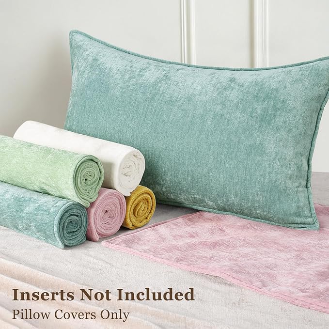 decorUhome Couch Throw Pillow Covers 18x18 Set of 2, Decorative Soft Euro Neutral Chenille Pillow Covers with Elegant Design for Sofa Bed Living Room Home Decor, Aqua Haze