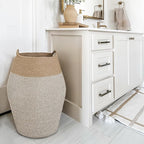 Goodpick Laundry Hamper | Woven Cotton Rope Dirty Clothes Hamper Tall kids Curve Laundry Basket Large, 25.6 x 17.71 Inch