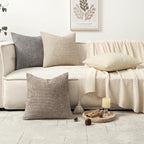 MIULEE Pack of 4 Christmas Couch Throw Pillow Covers 18x18 Inch Neutral Beige/Brown Soft Decorative Chenille Pillow Covers Farmhouse Accent Cushion Covers for Boho Home Decor Sofa Bedroom Living Room