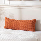 Fancy Homi Burnt Orange Long Body Lumbar Decorative Throw Pillow Cover 14x36 Inch for Bedroom Couch Bed Sofa, Farmhouse Boho Fall Room Decor, Soft Striped Corduroy Rectangle Pillow Case