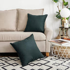 Jeanerlor 24" x 24" Natural Cotton Linen Soft Soild Decorative Square Throw Pillow Covers Green Set Cushion Case for Sofa Bedroom Car 60 x 60cm, Dark Green