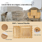 Travertine Scalloped Marble Tray, 7.8in Marble Vanity Tray, Premium Square Jewelry Dish for Perfume Earrings Keys Necklaces, Golden Decorative Tray for Bathroom, Unique Stone Dish, Decor Gift
