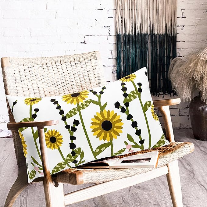Decorative Throw Pillow Covers Set of 2 Sunflower Pillow Covers 12x20 inch Super Soft Short Plush Floral Square Throw Pillows,Farmhouse Outdoor Pillow Covers for Couch Sofa Bed Living Room
