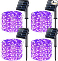 JMEXSUSS 4 Pack Purple Solar String Lights Outdoor Waterproof, 100 LED 33ft Purple Solar Fairy Lights, 8 Modes Copper Wire Christmas Light for Halloween Christmas Garden Yard Tree Decor