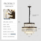 21.6" 14-Light Modern Crystal Chandelier Light Fixtures 4-Tier Black Luxury Chandeliers for Dining Room Round Hanging Pendant Lighting for Living Room Kitchen Entryway Bedroom Foyer Hallway