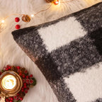 AQOTHES Black White Plaid Winter Throw Pillow Covers 12x20 Inch Set of 2, Boucle Faux Fur Pillow Covers,Cozy Fluffy Home Living Room Farmhouse Decor for Sofa Couch Bed