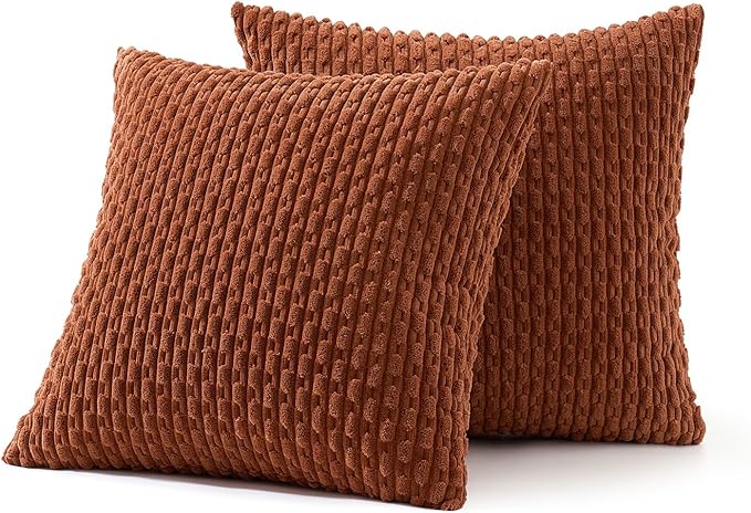 MIULEE Burnt Throw Pillow Covers Soft Corduroy Decorative Set of 2 Boho Striped Pillow Covers Pillowcases Farmhouse Home Decor for Couch Bed Sofa Living Room 18x18 Inch