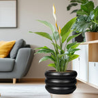 SQOWL Ceramic Flower Pot 13.5 Inch - Large Planter for Indoor Plants Outdoor Plant Pot with Drainage Hole Round Planter Mid-Century Flower Pot for Porch Living Room Decor Black