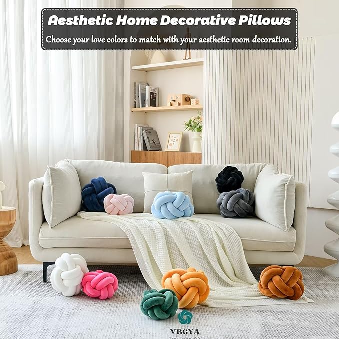 Knot Pillow Ball, Soft Decorative Throw Pillows Cushion, 11 Inch Round Plush Knotted Pillows Black Pillow, Modern Home Throw Knot Decorative Cushion for Bedroom, Sofa, Couch