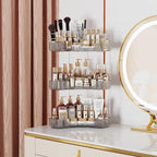 3-Tier Corner Bathroom Counter Organizer with Top Toothbrush Holders,Large Makeup Organizer Countertop with Brush Holder,Skincare Organizers Corner,Exquisite Vanity Organizer (Gray, 3 Tier)