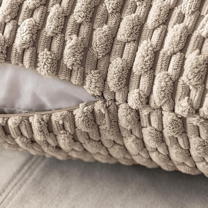 MIULEE Pack of 2 Decorative Lumbar Throw Pillow Covers 12x20 Inch Soft Boho Striped Textured Corduroy Pillow Covers Modern Farmhouse Home Decor for Couch Bed Sofa Living Room Neutral Light Brown
