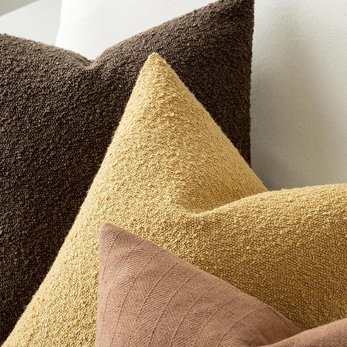 MIULEE 20x20 Inch Decorative Pillow Covers for Couch Bed Set of 2 Textured Boucle Neutral Winter Throw Pillows Gold Accent Solid Cushion Pillowcases Sofa Livingroom Home Decor