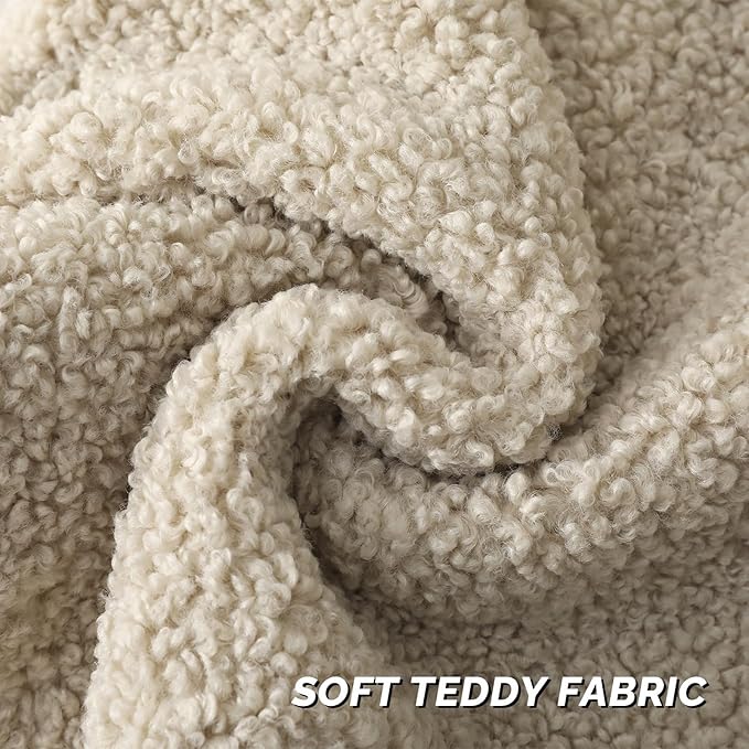 FUTEI Beige Throw Pillow Covers 16x16 Inch Set of 2,Furry Faux Fur Teddy Boucle Textured Cushion Covers,Soft Fluffy Decorative Pillow Case,Home Decor for Couch Bed Living Room Office Car
