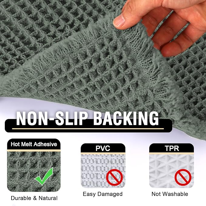 H.VERSAILTEX Upgraded Waffle Bath Mat Super Absorbent Non Slip Bathroom Rugs for Bathroom Floor Machine Washable Dry Fast, 17" x 24", Lichen