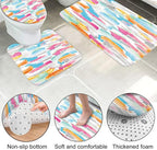 Lnond 4Pcs Abstract Shower Curtain Sets with Rugs, Watercolor Geometric Paint Bathroom Sets with Shower Curtain and Rugs and Accessories