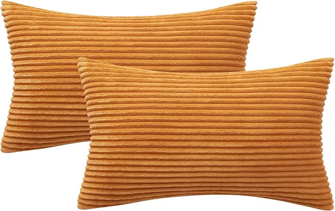 MIULEE Pack of 2 Burnt Orange Pillow Covers 12x20 Inch Soft Boho Striped Corduroy Throw Pillow Covers Set Decorative Square Cushion Cases Pillowcases for Sofa Bedroom Couch