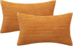 MIULEE Pack of 2 Burnt Orange Pillow Covers 12x20 Inch Soft Boho Striped Corduroy Throw Pillow Covers Set Decorative Square Cushion Cases Pillowcases for Sofa Bedroom Couch
