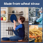 Teivio 16-Piece Kitchen Plastic Wheat Straw Dinnerware Set, Service for 4, Dinner Plates, Dessert Plate, Cereal Bowls, Cups, Unbreakable Plastic Outdoor Camping Dishes, Midnight Blue