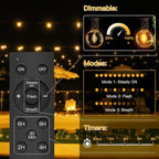 Ollny 60FT Solar Lights Outdoor, Waterproof Remote Control Dimmable Timers 3Modes String Light with 25 LED + 2 Spare Shatterproof Bulb, G40 Patio Lights for Outside Garden Yard Fence Porch