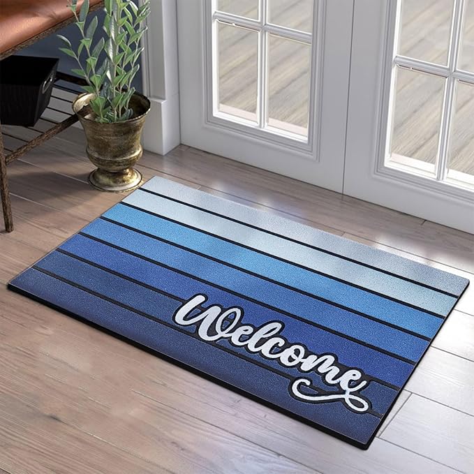 Bulijojo Nave Blue Entrance Door Mat Large 17 x 30 Inch Entry Way Doormat Front Door Rug Outdoor Heavy Duty Welcome Mat, Non Slip Rubber Back Low Profile