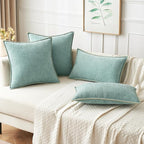 MIULEE Pack of 2 Couch Throw Pillow Covers 12x20 Inch Aqua Green Farmhouse Decorative Pillow Covers with Stitched Edge Soft Chenille Solid Dyed Spring Pillow Covers for Sofa Bed Living Room