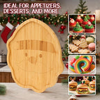 WILLKOMMEN Christmas Serving Tray, Bamboo Santa Claus Shaped Serving Platter, Charcuterie Board Serving Dishes 10" x 9" for Party Cookie Fruit Tray Cheese Board Plate