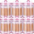 AXX Qtip Dispenser Apothecary Jars Bathroom - Qtip Holder Storage Canister Clear Plastic Jar for Cotton Swab,Q-Tips,Cotton Rounds (Pink 6Pcs)