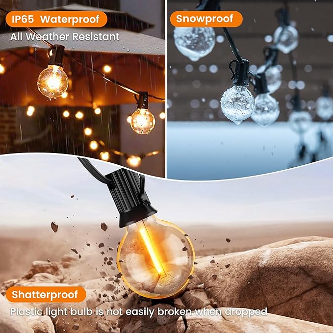 OHLUX Outdoor String Lights, 180FT G40 Globe LED Patio Lights with 82 Dimmable Plastic Bulbs 2 Spare, 2200K Waterproof Connectable Hanging Lights for Backyard Porch Cafe Party Decor, E12 Socket